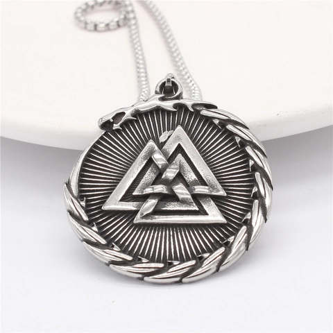 Retro Wikinger Valknut Anhänger Nordische Mythologie Dreieck Symbol Titanstahl Runde Platte Schmuck Herren Nur Anhänger