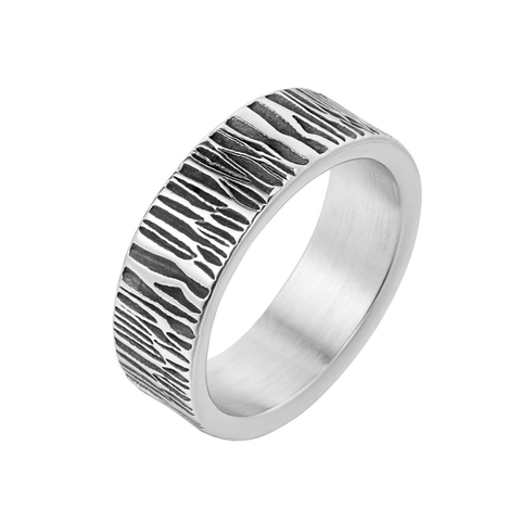 Anello da Uomo Retrò in Acciaio Inossidabile Personalità Stile Industriale Texture Corteccia d'Albero Gioielli Minimalisti