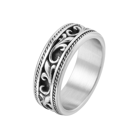 Retro Titanium Steel Wave Pattern Ring For Men Women Vintage Arabesque Carved Band Ring Gothic Industrial Finger Ring Jewelry