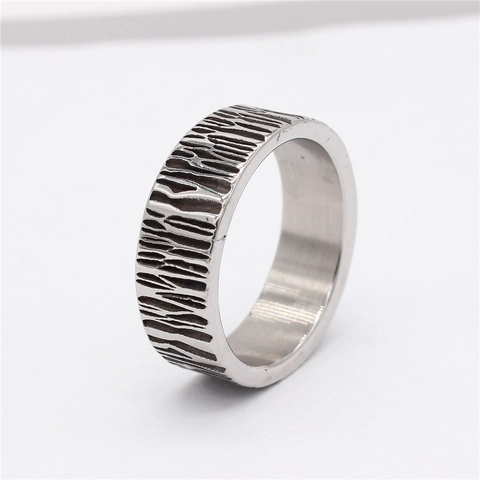 Anello da Uomo Retrò in Acciaio Inossidabile Personalità Stile Industriale Texture Corteccia d'Albero Gioielli Minimalisti