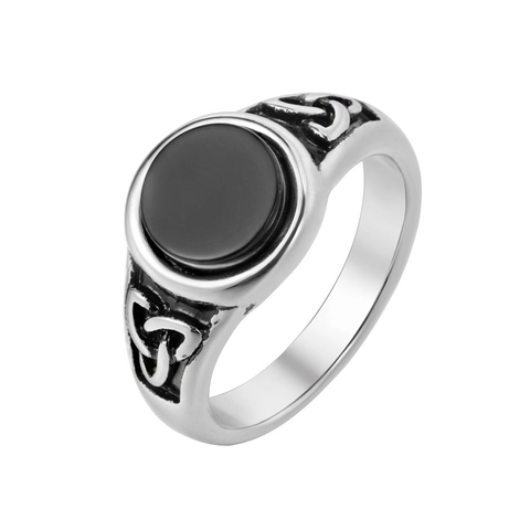 Vintage Viking Men Stainless Steel Ring Black Stone Celtic Knot Retro Gothic Fashion Jewelry Finger Ring For Men Gift