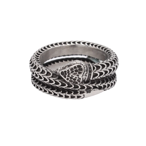 Gothic Stainless Steel Snake Ring For Men Women Retro Punk Animal Scale Wrap Finger Ring Personality Biker Jewelry Gift