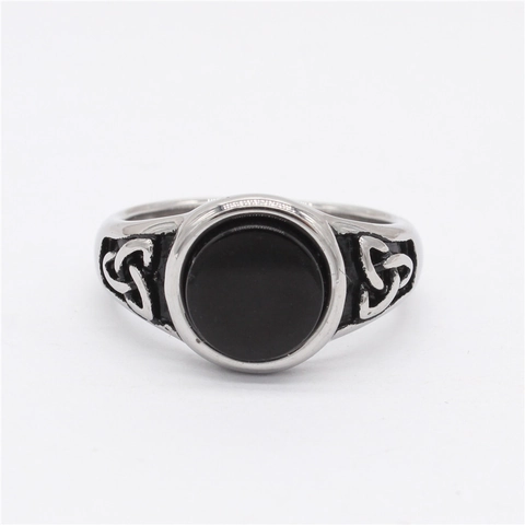 Vintage Viking Men Stainless Steel Ring Black Stone Celtic Knot Retro Gothic Fashion Jewelry Finger Ring For Men Gift