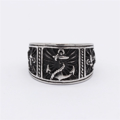 Anillo de Ancla Vintage Acero de Titanio Hombre Personalidad Retro Estilo Náutico Naval Oxidado Envejecido Punk Moda Joyería