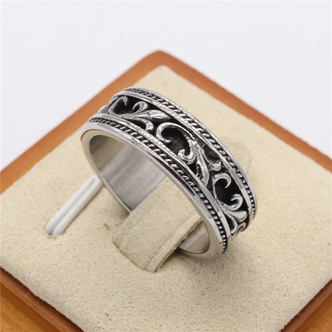 Retro Titanium Steel Wave Pattern Ring For Men Women Vintage Arabesque Carved Band Ring Gothic Industrial Finger Ring Jewelry