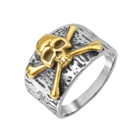 Retro Men Stainless Steel Skull And Crossbones Ring Gothic Punk Distressed Band Ring Pirate Style Jewelry Gold Silver Tone