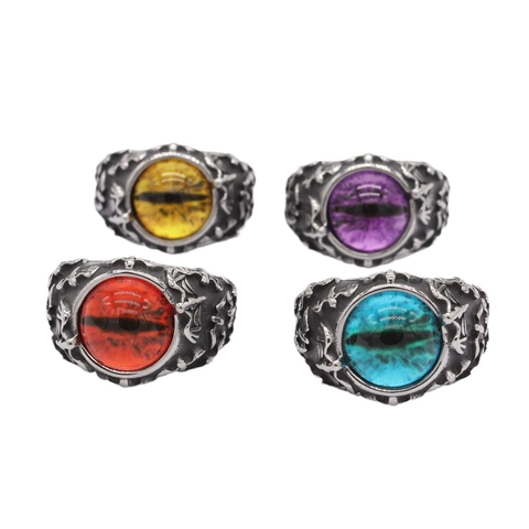 Vintage Titanium Steel Bat Evil Eye Ring Gothic Punk Dragon Eye Statement Ring For Men Hip Hop Finger Jewelry Gift
