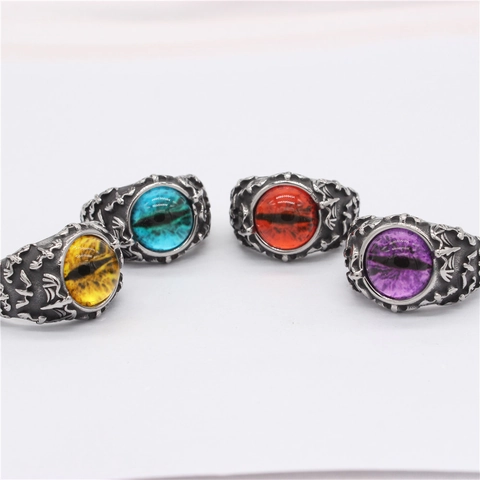 Vintage Titanium Steel Bat Evil Eye Ring Gothic Punk Dragon Eye Statement Ring For Men Hip Hop Finger Jewelry Gift