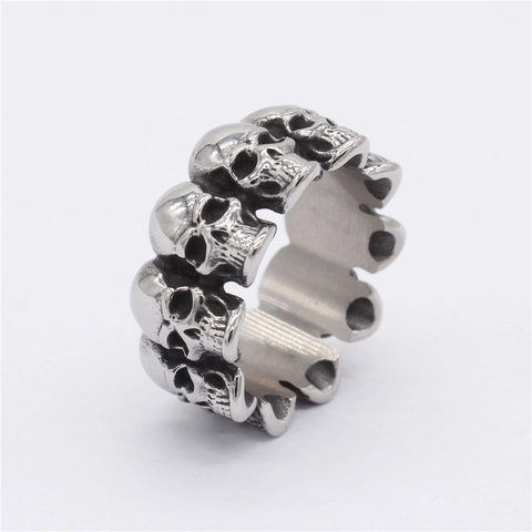 Edelstahl Totenkopf Ring für Herren Gothic Punk Stil Vintage Titanstahl Schmuck Biker Finger Band Ring Poliertes Finish Geschenk