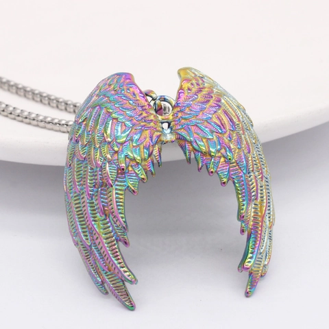 Retro Fallen Angel Wings Pendant Necklace For Men Stainless Steel Titanium Jewelry Gothic Distressed Wing Pendant Jewelry