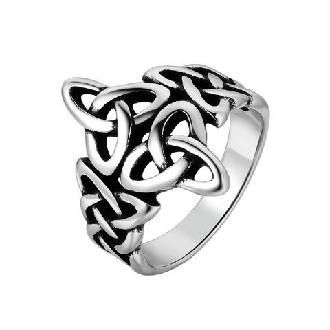 Vintage Viking Celtic Knot Ring For Men Titanium Steel Retro Triquetra Totem Hollow Band Ring Nordic Ethnic Jewelry