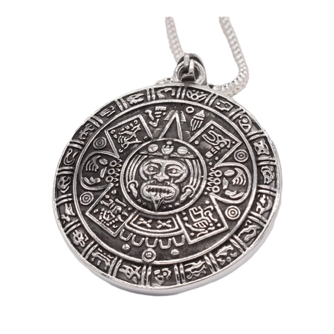 Collana con Ciondolo a Bussola in Pietra del Sole Azteca Vintage per Uomo in Acciaio al Titanio Medaglione Rotondo Gioielli