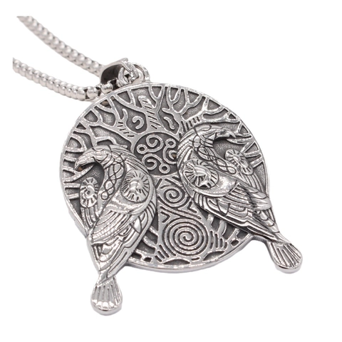 Collana con Ciondolo Vichingo in Acciaio Inossidabile Bussola Corvo Albero della Vita Retro Mitologia Nordica Gioielli Punk da Uomo
