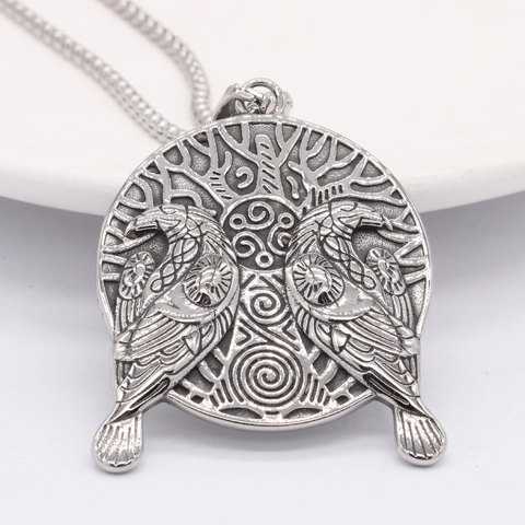 Collana con Ciondolo Vichingo in Acciaio Inossidabile Bussola Corvo Albero della Vita Retro Mitologia Nordica Gioielli Punk da Uomo