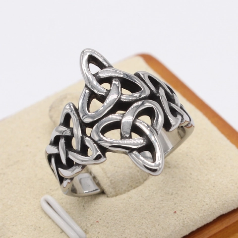 Vintage Viking Celtic Knot Ring For Men Titanium Steel Retro Triquetra Totem Hollow Band Ring Nordic Ethnic Jewelry
