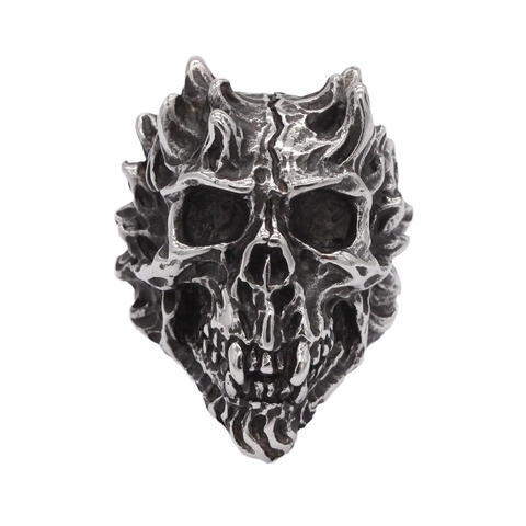 Anello Teschio Punk Gotico Vintage Da Uomo Fascia In Acciaio Al Titanio Retrò Con Scheletro Del Diavolo Gioielli Biker