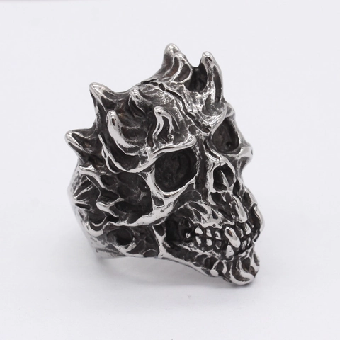 Anello Teschio Punk Gotico Vintage Da Uomo Fascia In Acciaio Al Titanio Retrò Con Scheletro Del Diavolo Gioielli Biker