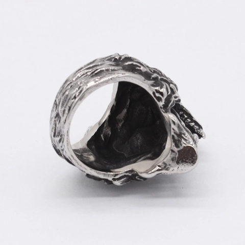 Vintage Wolfskop Schedel Titanium Staal Ring Voor Heren Gotisch Punk Biker Antieke Afwerking Statement Sieraden Bandring