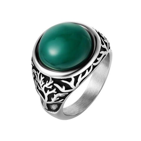 Vintage Titaniumstaal Levensboom Ring Voor Heren Dames Ovaal Strass Gothisch Antiek Reliëf Sieraden Ring