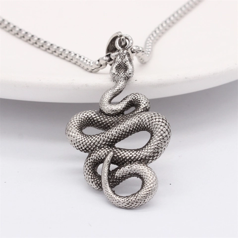 Collier Pendentif Serpent Vintage Pour Hommes Rétro Acier Titane Punk Gothique Accessoires Bijoux Style Animal