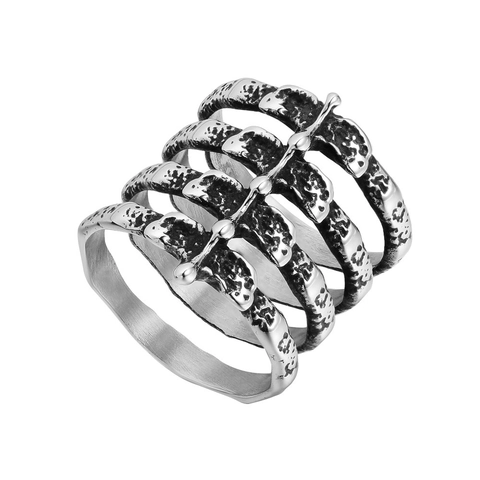 Vintage Stainless Steel Centipede Ring Gothic Punk Spine Skeleton Multilayer Wide Band Ring For Men Retro Fashion Jewelry