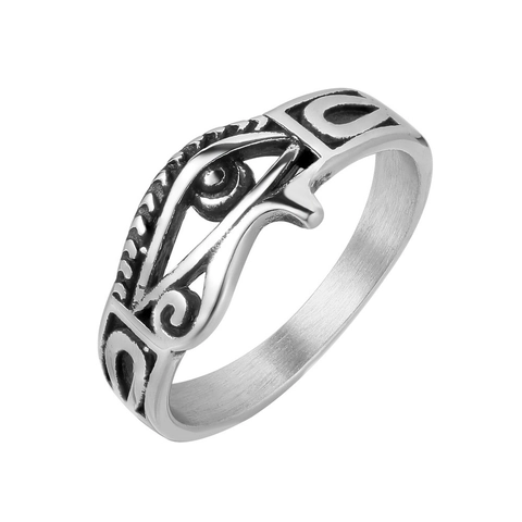 Auge Des Horus Anch Ring Herren Titanstahl Vintage Retro Gothic Hohle Altägyptische Religiöse Band Fingerring Schmuck