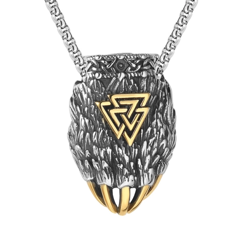 Viking Bear Claw Pendant Necklace Men Titanium Steel Valknut Symbol Gothic Antique Jewelry Retro Style Necklaces For Men
