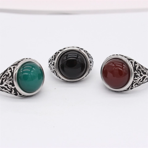Vintage Titaniumstaal Levensboom Ring Voor Heren Dames Ovaal Strass Gothisch Antiek Reliëf Sieraden Ring