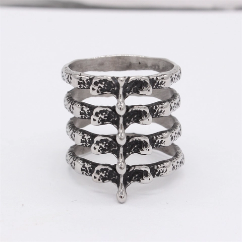 Vintage Stainless Steel Centipede Ring Gothic Punk Spine Skeleton Multilayer Wide Band Ring For Men Retro Fashion Jewelry
