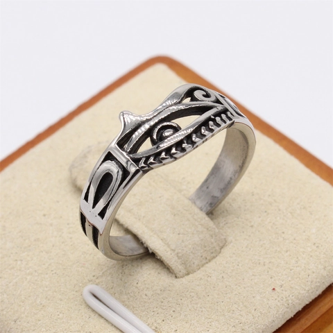 Auge Des Horus Anch Ring Herren Titanstahl Vintage Retro Gothic Hohle Altägyptische Religiöse Band Fingerring Schmuck