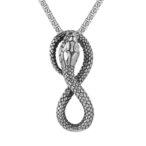 Retro Titanium Steel Snake Pendant Necklace For Men Personalized Ouroboros Infinity Symbol Snake Jewelry No Chain Included