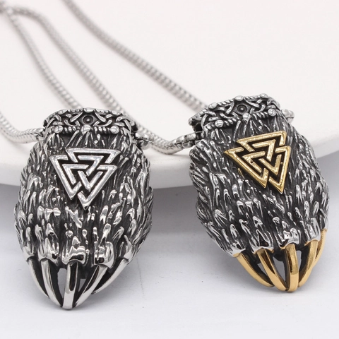 Viking Bear Claw Pendant Necklace Men Titanium Steel Valknut Symbol Gothic Antique Jewelry Retro Style Necklaces For Men