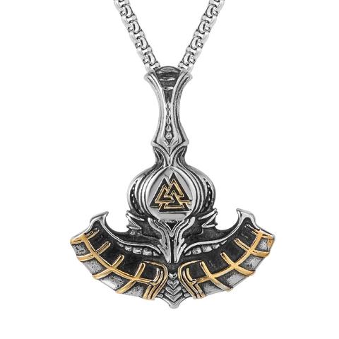 Retro Viking Axe Valknut Pendant Titanium Steel Men Necklace Nordic Myth Style Vintage Engraved Anchor Pendant Without Chain