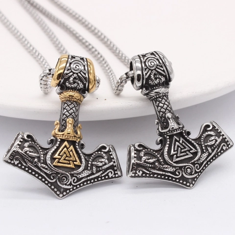 Ciondolo Vichingo Martello di Thor Mjolnir in Acciaio al Titanio Simbolo Valknut Invecchiato Punk Uomo Gioielli