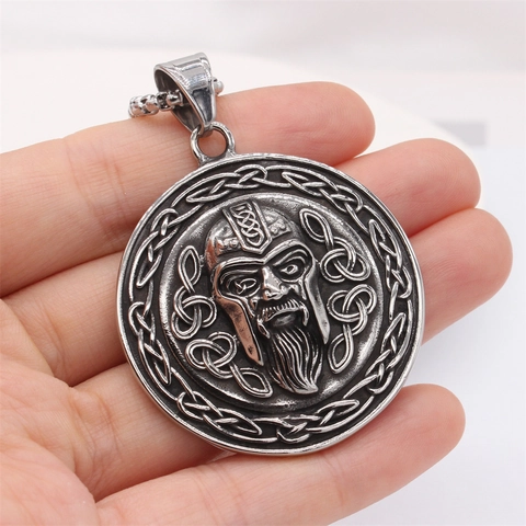 Vintage Noorse Viking Krijger Reliëf Hanger Ketting Voor Heren Titaniumstaal Keltische Knoop Retro Sieraden
