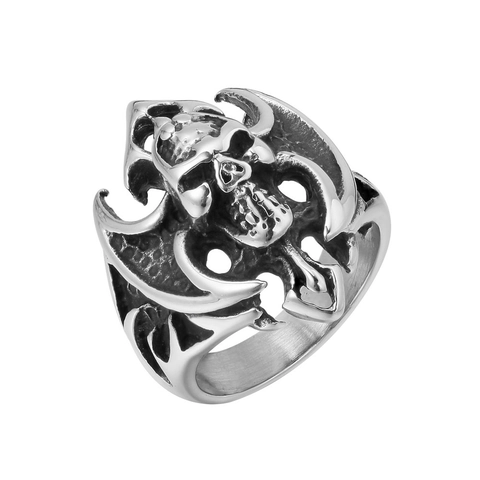 Anello Gotico Vintage con Teschio e Fiamma per Uomo Acciaio al Titanio Punk Rock Biker Band Anello Retrò Regalo per Festa