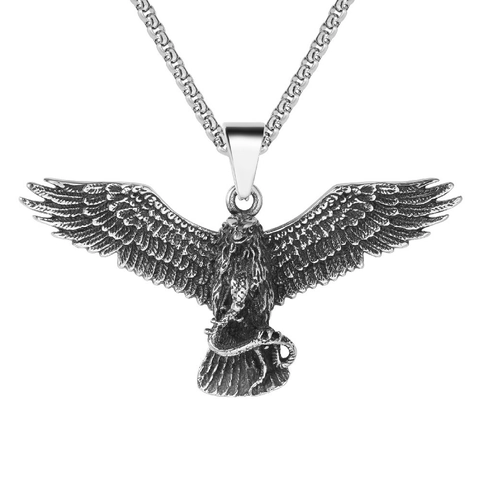 Ciondolo Aquila Che Cattura Serpente in Acciaio al Titanio Vintage per Uomo Gioielli in Stile Animale Gotico Solo Ciondolo