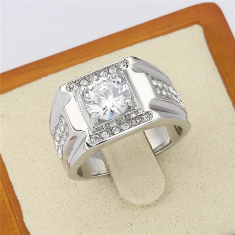 Men Titanium Steel Luxury Rhinestone Ring Square Geometric Gold Plated Wedding Band Fashion Jewelry For Men