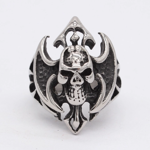 Anello Gotico Vintage con Teschio e Fiamma per Uomo Acciaio al Titanio Punk Rock Biker Band Anello Retrò Regalo per Festa