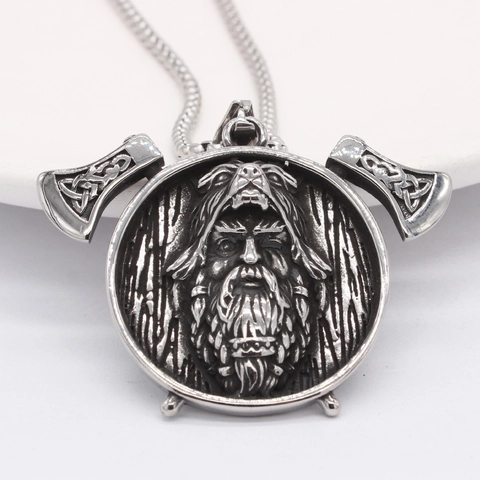 Collar con Colgante de Guerrero de Hacha Vikinga Nórdica para Hombre Acero Inoxidable Antiguo Envejecido Berserker Joyería Retro