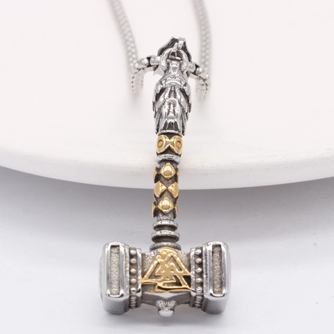 Vintage Viking Thor Hammer Mjolnir Pendant Only Without Chain Retro Nordic Valknut Symbol Men Titanium Steel Jewelry Gift