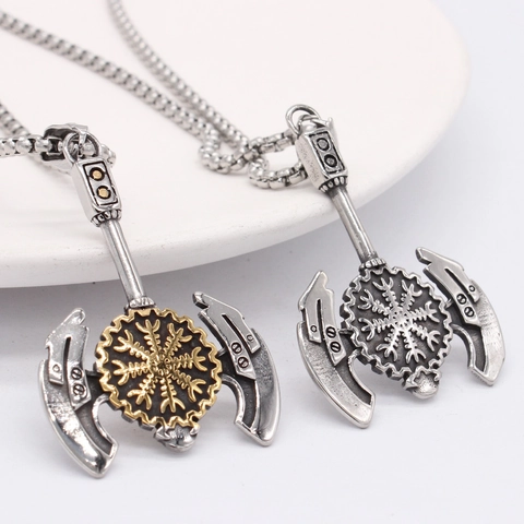 Viking Axe Pendant Men Retro Nordic Vegvisir Compass Rune Titanium Steel Pendant Only Without Chain Biker Jewelry
