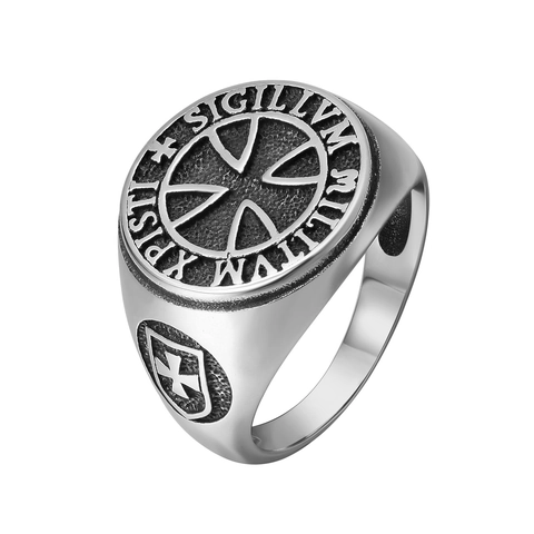 Anello con Sigillo Croce dei Cavalieri Templari Vintage per Uomo in Acciaio al Titanio Gotico Punk Retro Band Religioso