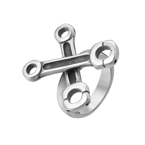 Anillo de Acero de Titanio de Estilo Mecánico Industrial para Hombre Vintage Bielas Cruzadas Forma de Pistón Retro Punk Joyería de Motociclista