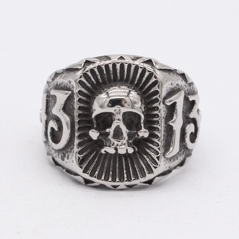Vintage Punk Skeleton Head Number 13 Ring For Men Titanium Steel Gothic Biker Jewelry Band Ring Gift Rock Accessories
