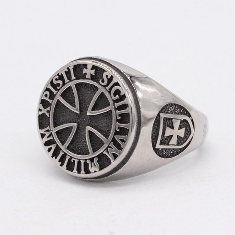Anello con Sigillo Croce dei Cavalieri Templari Vintage per Uomo in Acciaio al Titanio Gotico Punk Retro Band Religioso