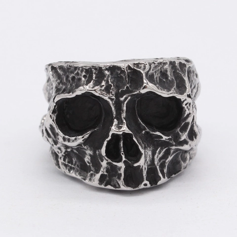 Anillo De Calavera Gótico Vintage Para Hombres Acero Inoxidable Textura De Roca Punk Rock Joyería Banda Anillo Ornamento Accesorio