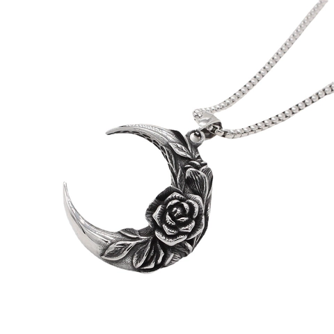 Vintage Gotisch Roestvrij Staal Roos Bloem Halve Maan Hanger Alleen Retro Zilver Zwart Sieraden Voor Heren Dames