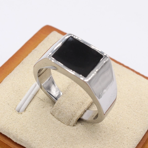 Anillo de Sello para Hombre Acero de Titanio Simple Rectángulo Negro Esmalte Incrustado Estilo Retro Pulido Anillo de Moda para Hombre