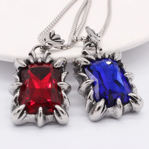 Retro Gotische Heart Of Ocean Rechthoekige Strass Hanger Titanium Staal Ketting Mannen Punk Adelaarsklauw Edelsteen Sieraden